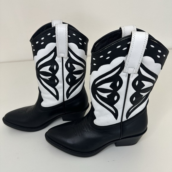 Steve Madden Womens‎ Laredo Black/White Western Cowboy Block Heel Size 7 cowgirl